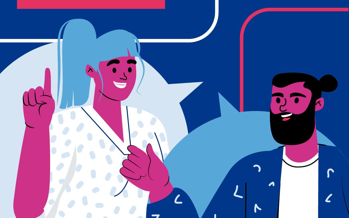 two people talking