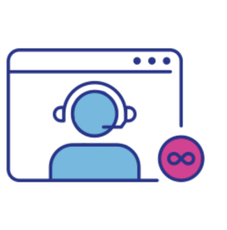 person with headset on screen