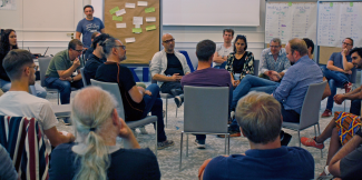 group of people in a discussion